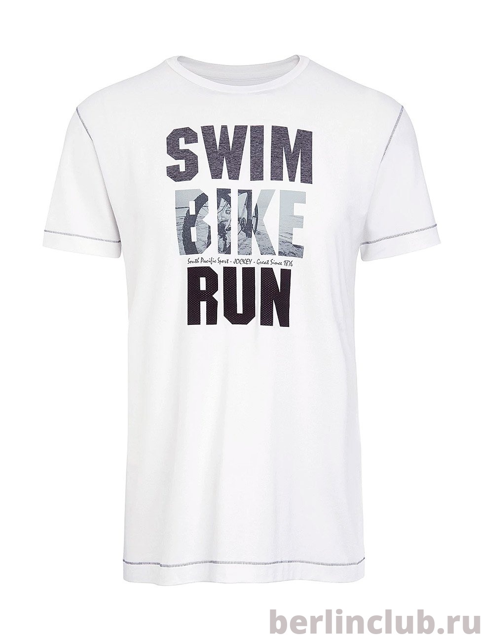 Белая футболка Jockey с принтом SWIM BIKE RUN 577023 - купить с доставкой по России, оплата при получении